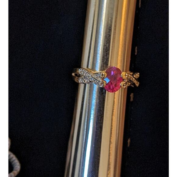 14K Gold Natural Pink Tourmaline & Diamond Criss Cross Band Ring Size 9.5 - Picture 11 of 15
